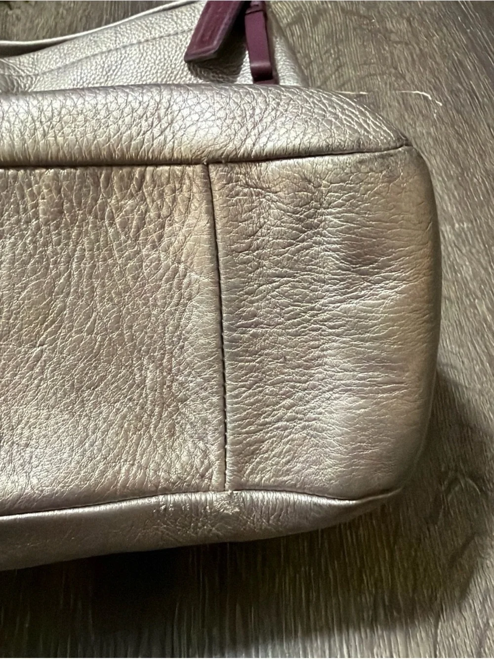 COACH F23293 Park Pebble Leather Hobo Shoulder Hand Bag Zip Metallic Platinum